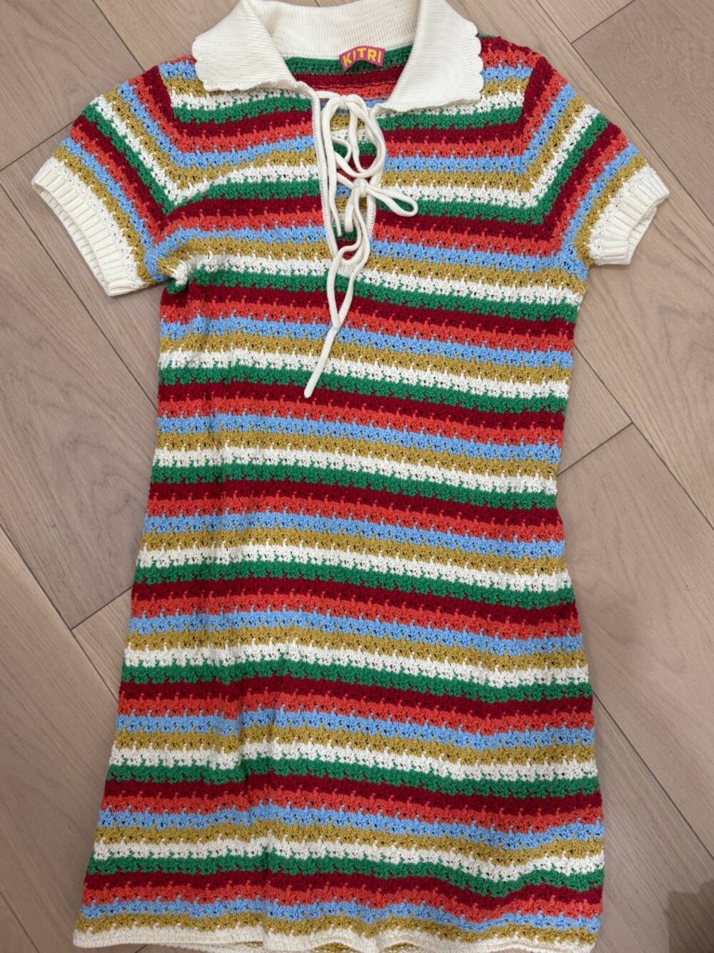 Kitri Ridley Multi Striped Crochet Knit Mini Dress